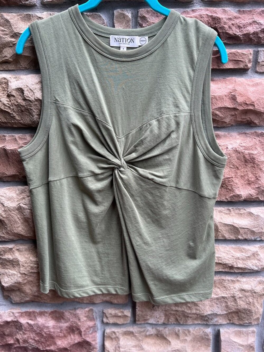 Nation LTD Organic Cotton Twist‑Front Tank – Olive Green – Size S – Made in Peru